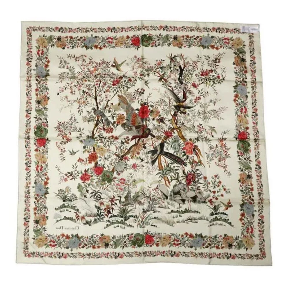 Dior Square Scarf Floral Pattern Beige 25 Jah090 Zkdo Accessories